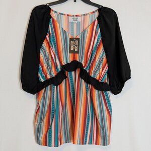 ROWDY CROWD CLOTHING Multi-Color Stripe, Satin Ruffled Top; Size M
